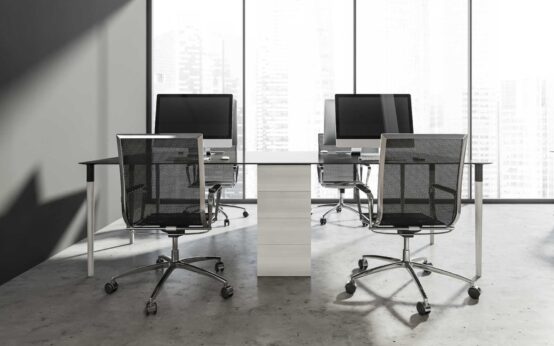 Two examples of office mesh chairs.